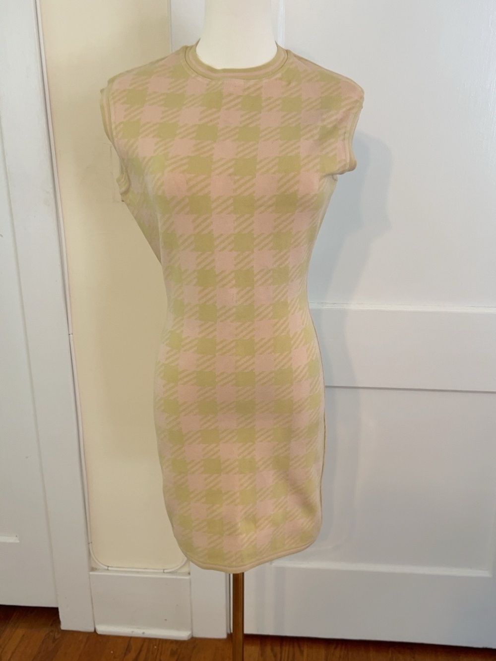 Vintage Azzedine Alaïa Pink & Olive Check Knit Bodycon Dress — Gifted by Azzedin